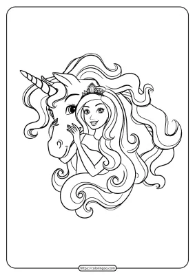 Printable Barbie and Unicorn Coloring Pages