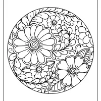 printable circle border flower coloring page