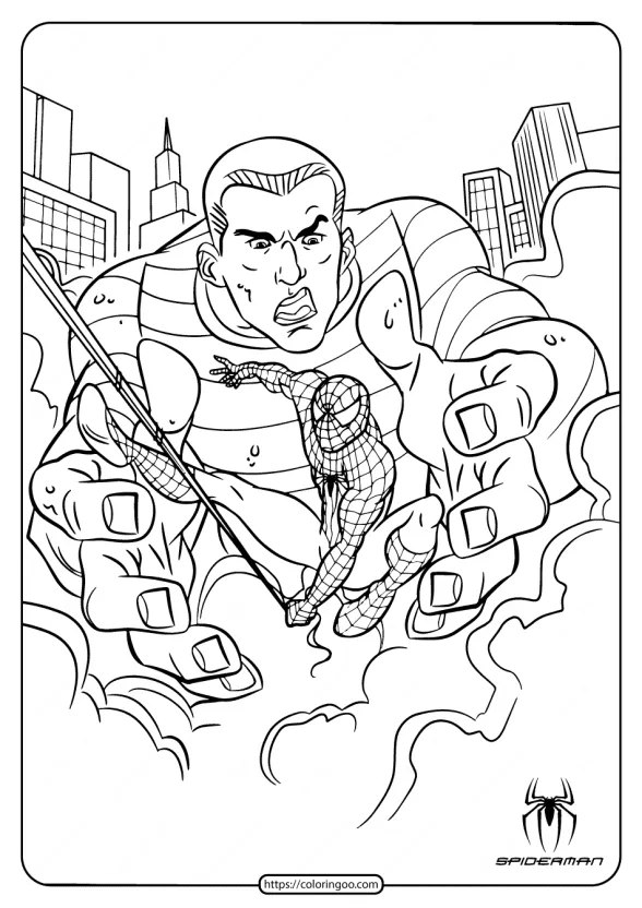 Printable Spiderman and Sandman Coloring Page 1 printable spiderman and sandman coloring page