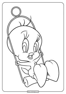 Printable Tweety Bird on Swing Coloring Pages