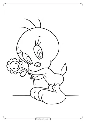 Printable Tweety Cute Sunflower Coloring Pages