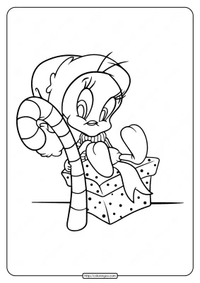 Tweety Christmas Present Candy Cane Coloring Pages