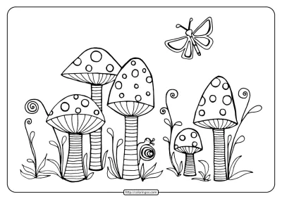 Cute Mushrooms Pdf Coloring Pages