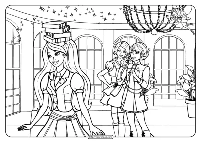 Printable Barbie Princess Charm School Coloring Page