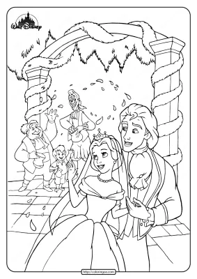 Printable Belle and Her Prince Married Coloring Page