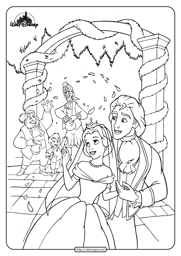 Printable Belle and Her Prince Married Coloring Page 1 printable belle and her prince married coloring page