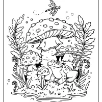 printable frog and mushroom coloring pages