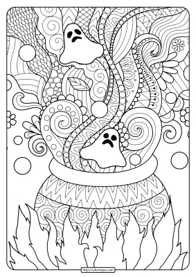 Printable Ghosts and Cauldron Coloring Pages