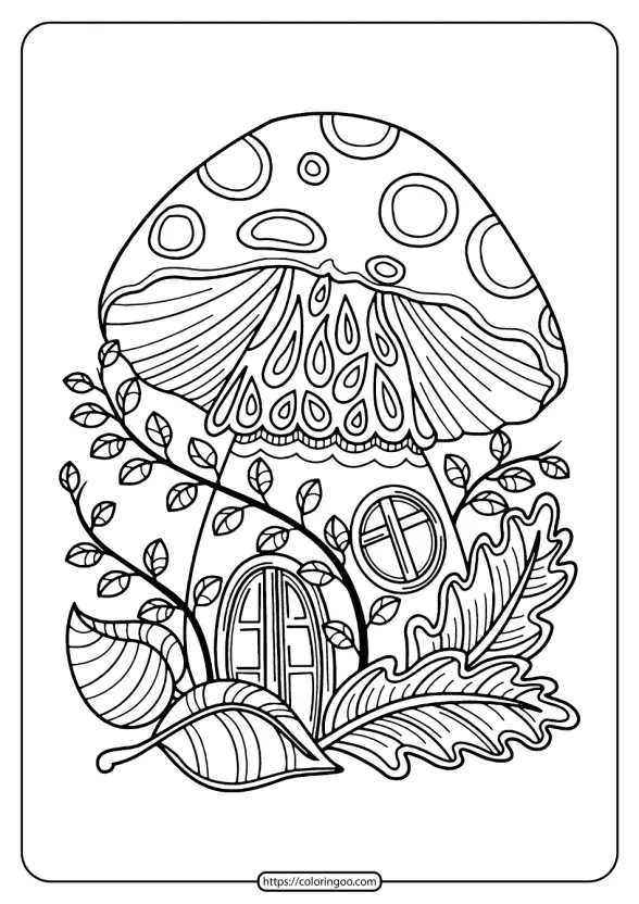printable mushroom house coloring pages