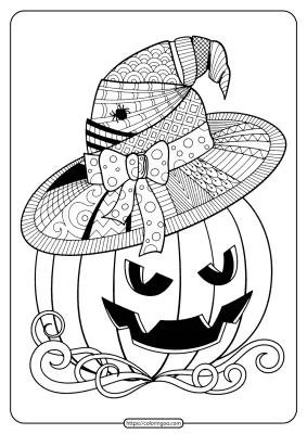 Printable Witch Hat Jack O Lantern Coloring Pages