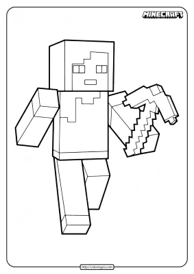 Minecraft Alex with Pickaxe Coloring Pages