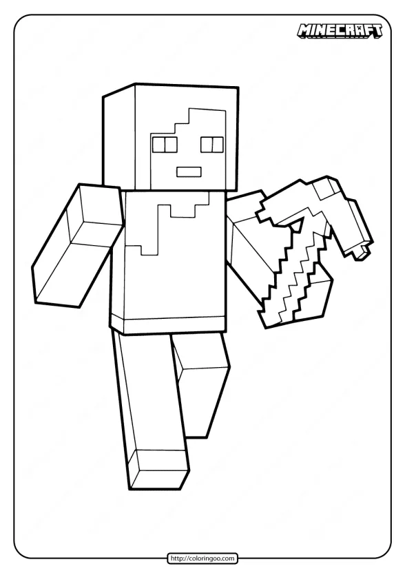 Minecraft Alex with Pickaxe Coloring Pages 1 minecraft alex with pickaxe coloring pages
