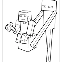 minecraft enderman with steve coloring pages