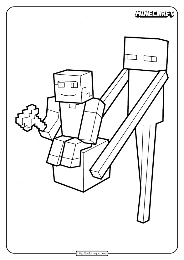 Minecraft Enderman with Steve Coloring Pages 1 minecraft enderman with steve coloring pages