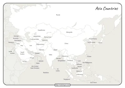 Printable Map of Asia Countries Pdf Worksheet