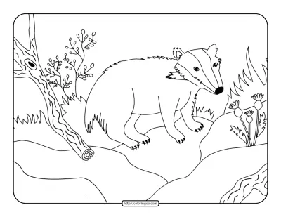 Badger in the Forest Coloring Page