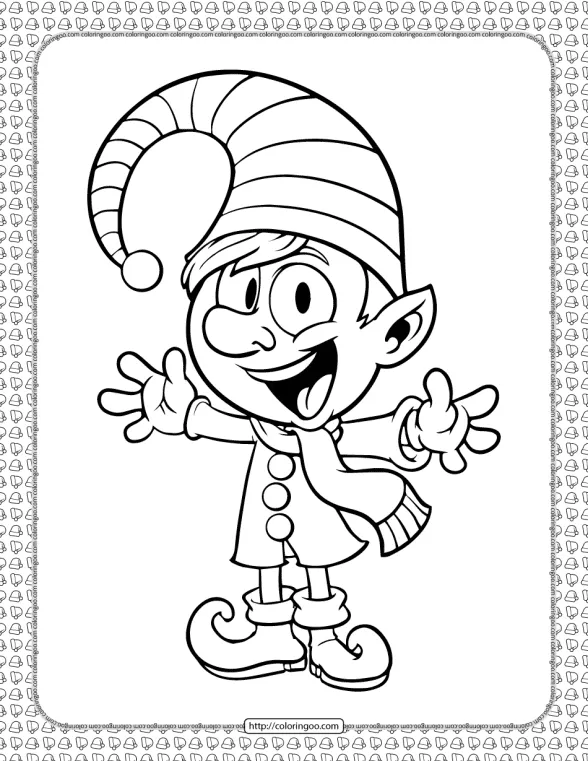 Christmas Elf with a Big Hat Coloring Page 1 christmas elf with a big hat coloring page