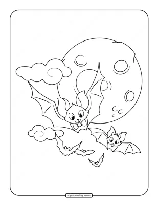 Cute Flying Bats Coloring Page