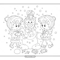 Kids Playing with a Snowman Coloring Page 15 kids playing with a snowman coloring page