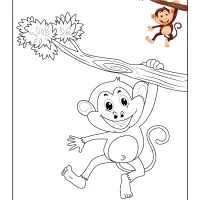 monkey hanging on the wood coloring page