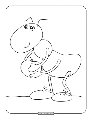 Printable Ant Holds a Cherry Coloring Page