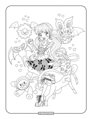 Printable Pokemon Monster High Coloring Page