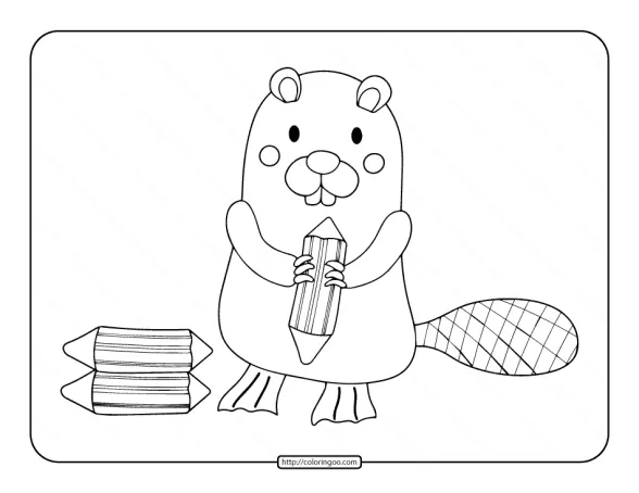 Standing Beaver Holding a Log Coloring Page 1 standing beaver holding a log coloring page