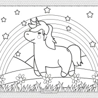 a unicorn under the rainbow coloring page