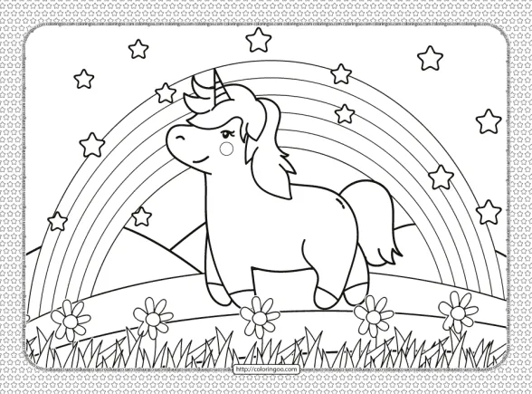 A Unicorn Under the Rainbow Coloring Page 1 a unicorn under the rainbow coloring page