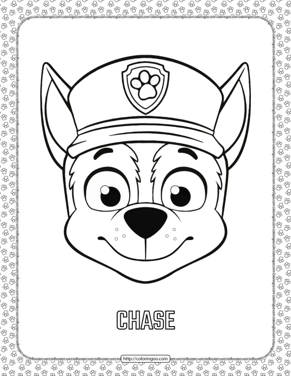 Paw Patrol Cartoon Chase Head Coloring Page 1 paw patrol cartoon chase head coloring page