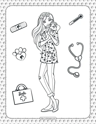 Printable Barbie Pet Vet Coloring Page