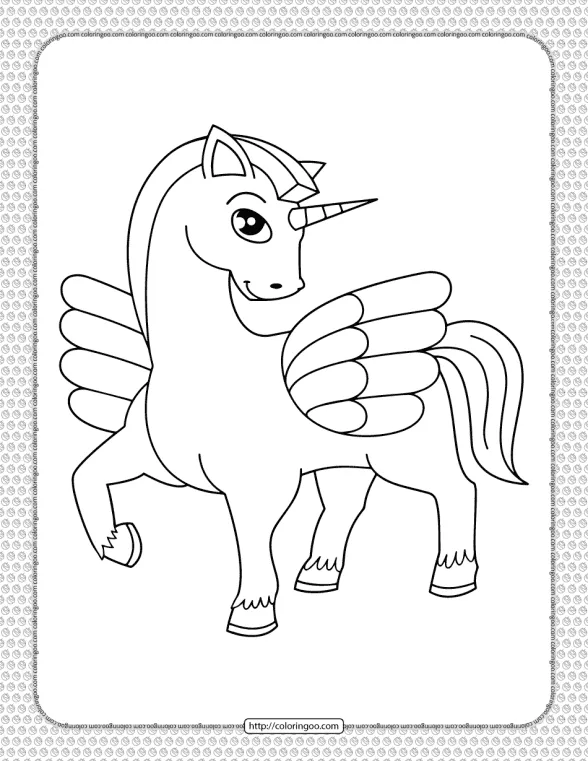Printable Cute Winged Unicorn Coloring Page 1 printable cute winged unicorn coloring page