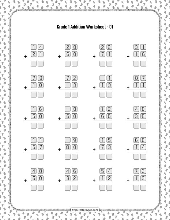 Printable Grade 1 Addition Worksheet 01 1 printable grade 1 addition worksheet 01