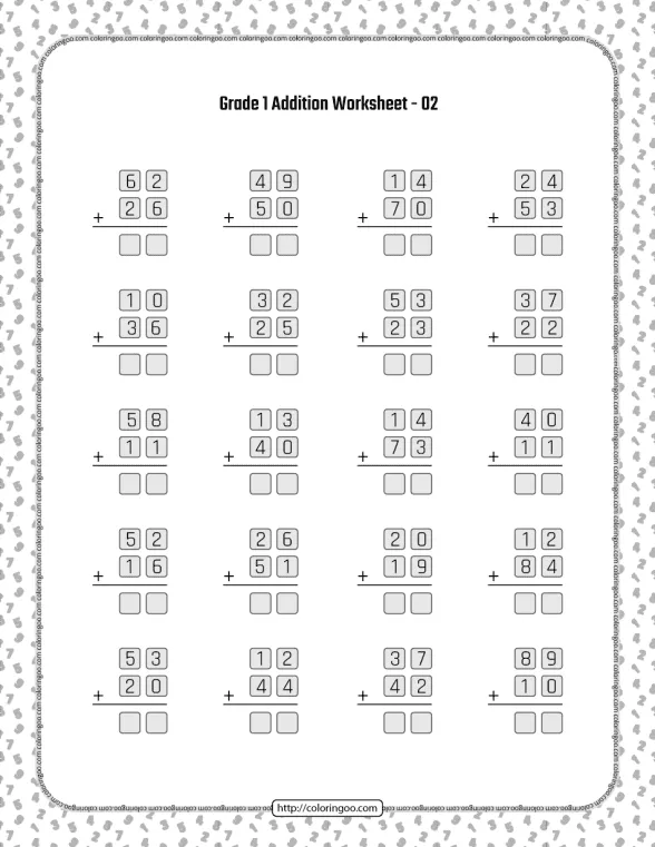 printable grade 1 addition worksheet 02