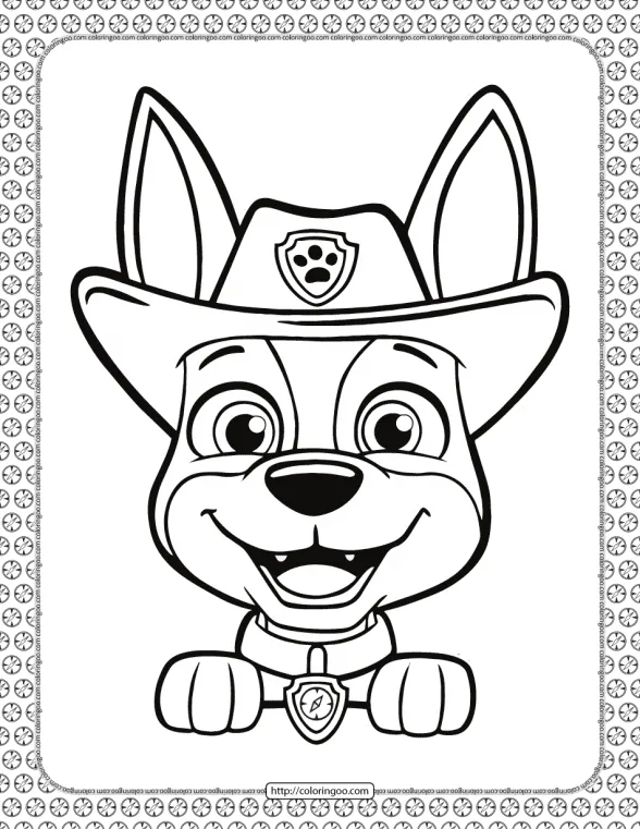 Printable Paw Patrol Tracker Head Coloring Page 1 printable paw patrol tracker head coloring page