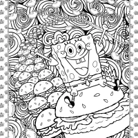 spongebob and hamburger coloring page