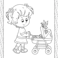 a girl driving a stroller coloring page