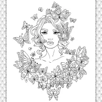 a girl in the butterflies coloring page