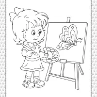 a girl painting coloring page