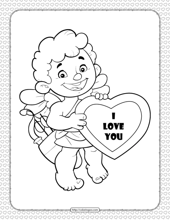 Cupid Holding a Heart Coloring Page 1 cupid holding a heart coloring page