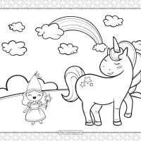 cute fairy girl and unicorn coloring page