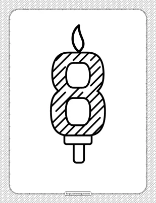 Eighth Year Birthday Candle Outline Coloring Page