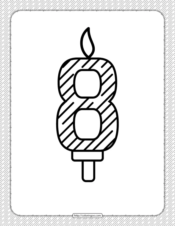 eighth year birthday candle outline coloring page