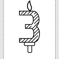 third year birthday candle outline coloring page