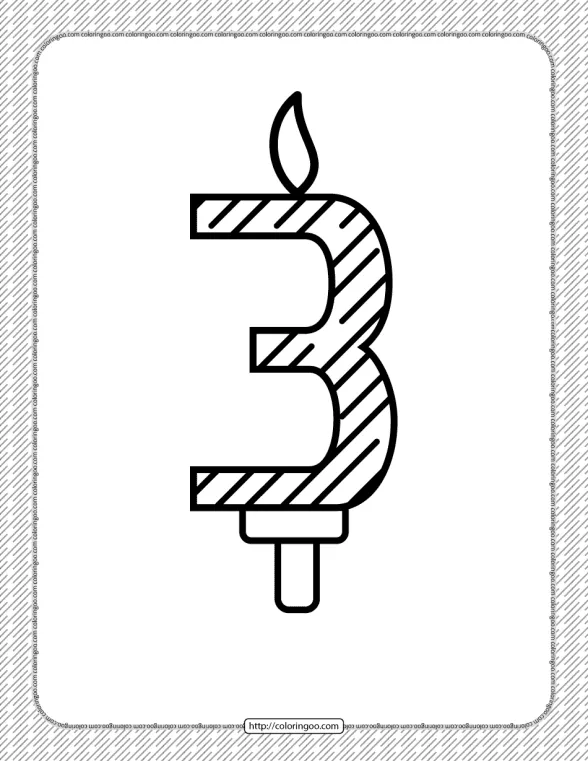 Third Year Birthday Candle Outline Coloring Page 1 third year birthday candle outline coloring page