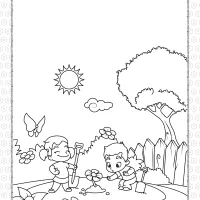 Boy and Girl Plant Flowers Coloring Page 23 boy and girl plant flowers coloring page