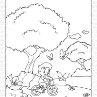 Boy on a Bicycle Chasing Butterflies Coloring Page 25 boy on a bicycle chasing butterflies coloring page