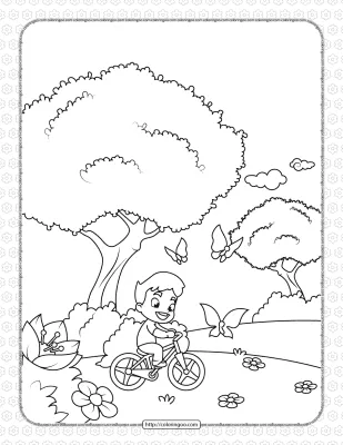 Boy on a Bicycle Chasing Butterflies Coloring Page