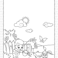 Boy Watering Flowers and Cute Rabbit Coloring Page 22 boy watering flowers and cute rabbit coloring page