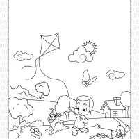 Boy with a Dog Flying a Kite Coloring Page 20 boy with a dog flying a kite coloring page